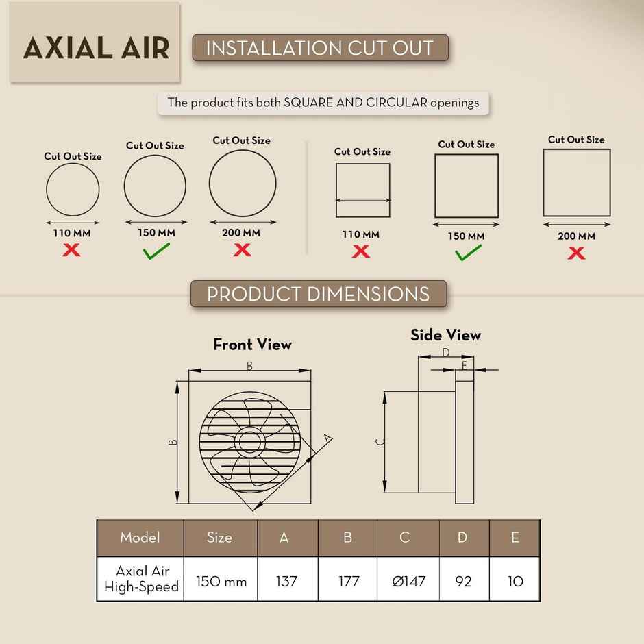 Crompton Axial Air Exhaust Fan, 150mm 5 Blade, 1750 Rpm, High-Speed, White