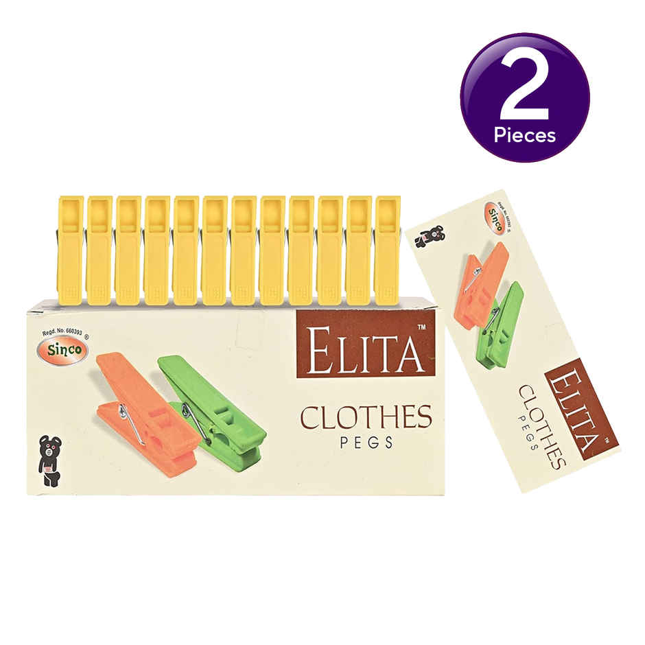 Sinco Elita Cloth Clips / Cloth Pegs - Pack of 1 (12 Pieces) - Yellow Combo