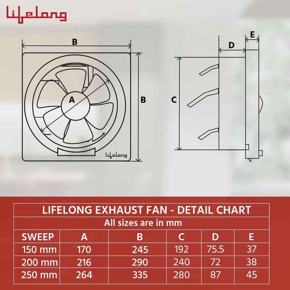 Lifelong LLEF10 Exhaust Fan,250mm,Strong Air Suction,Rust Proof Body,Dust Protection Shutters,White