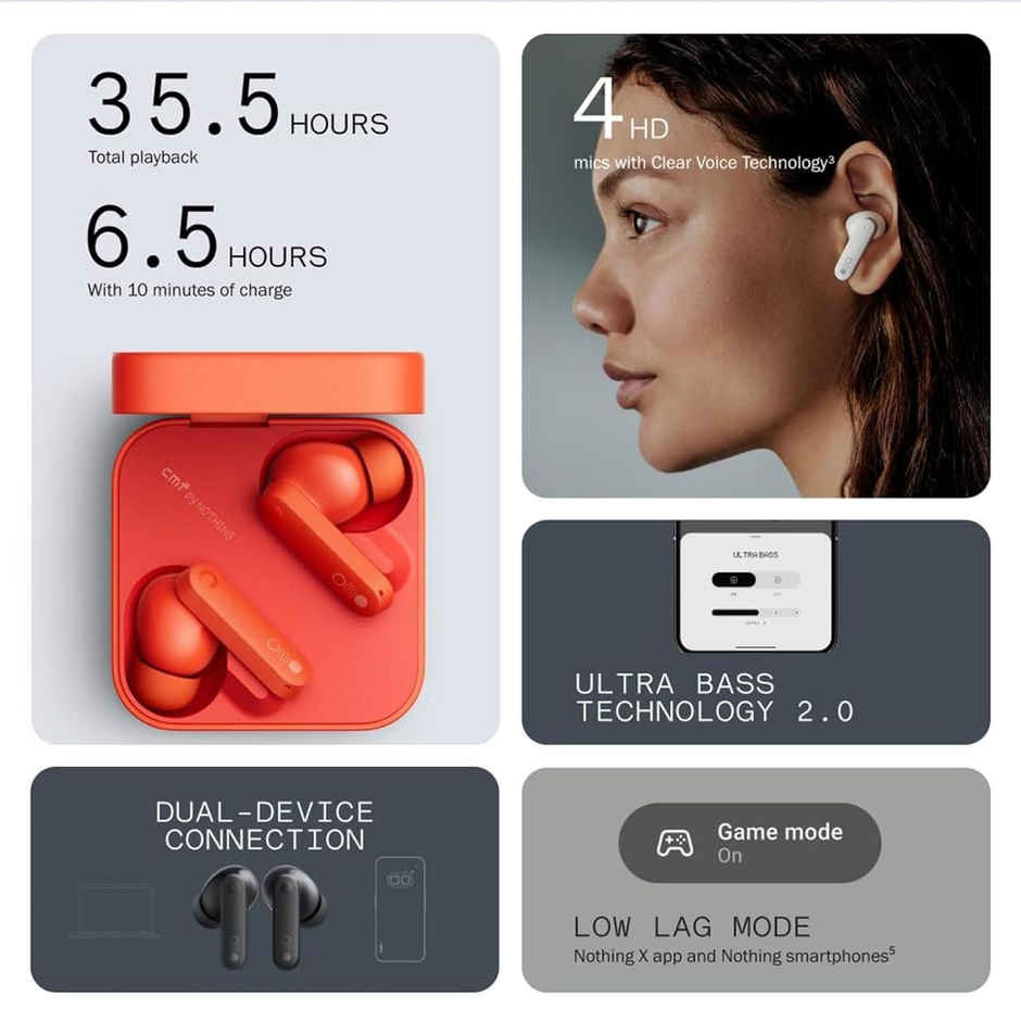 CMF BY NOTHING In Ear TWS Earbuds Buds Pro Noise Cancelling/Bluetooth/Up To 39 Hours Of Usage, Dedicated App Compatible, Lightweight, Out-Of-Sound Capture - Light Gray