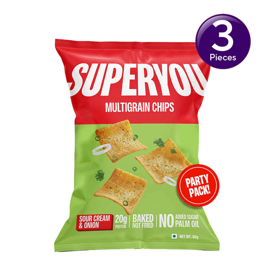 SuperYou 20g Protein Multigrain Chips - Sour Cream & Onion (No Palm oil, Baked Not Fried) Combo  