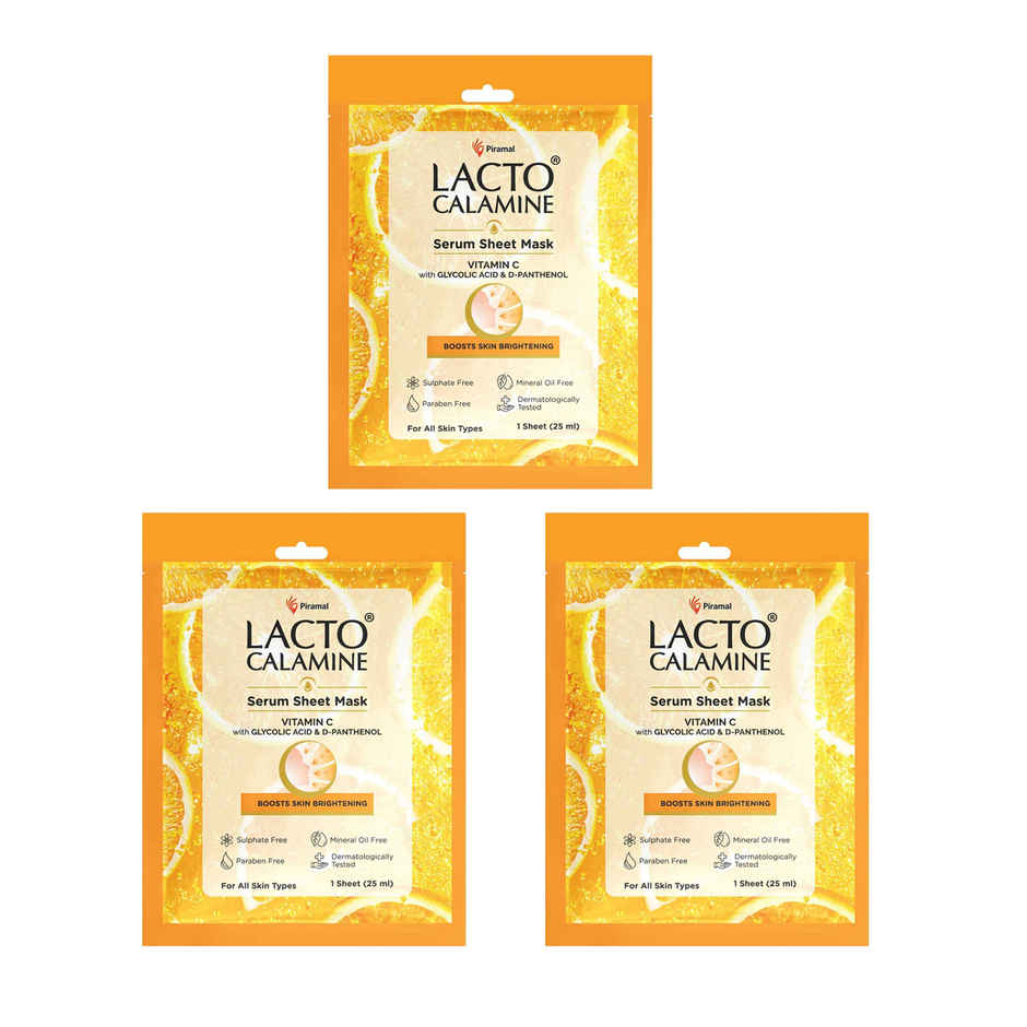 Lacto Calamine Vitamin C Face Sheet Mask with Antioxidant for Nourishing, Brightening & Glowing Skin Combo