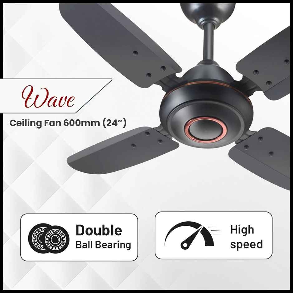 truTRTL Wave Ceiling Fan, 50W, 600Mm/24 Inch, High-Speed, Energy Saving, Durable & Stylish - Smoke Brown