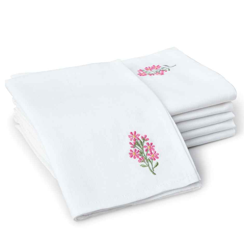 Encasa Xo Cotton Table Napkins White Flowers 43X43 Cm, Pack Of 6