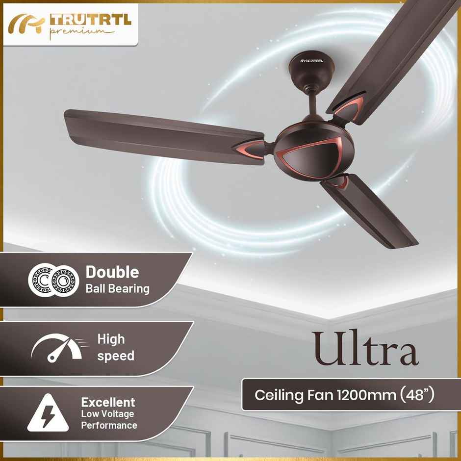 truTRTL Premium Ultra Ceiling Fan, 1200mm/48 inch, High-Speed, Energy Saving, Copper Brown