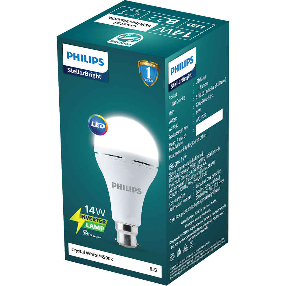 Philips 14W Emergency Led Bulb | Stellar Bright B22 Inverter Led Bulb For Power Cuts Crystal White