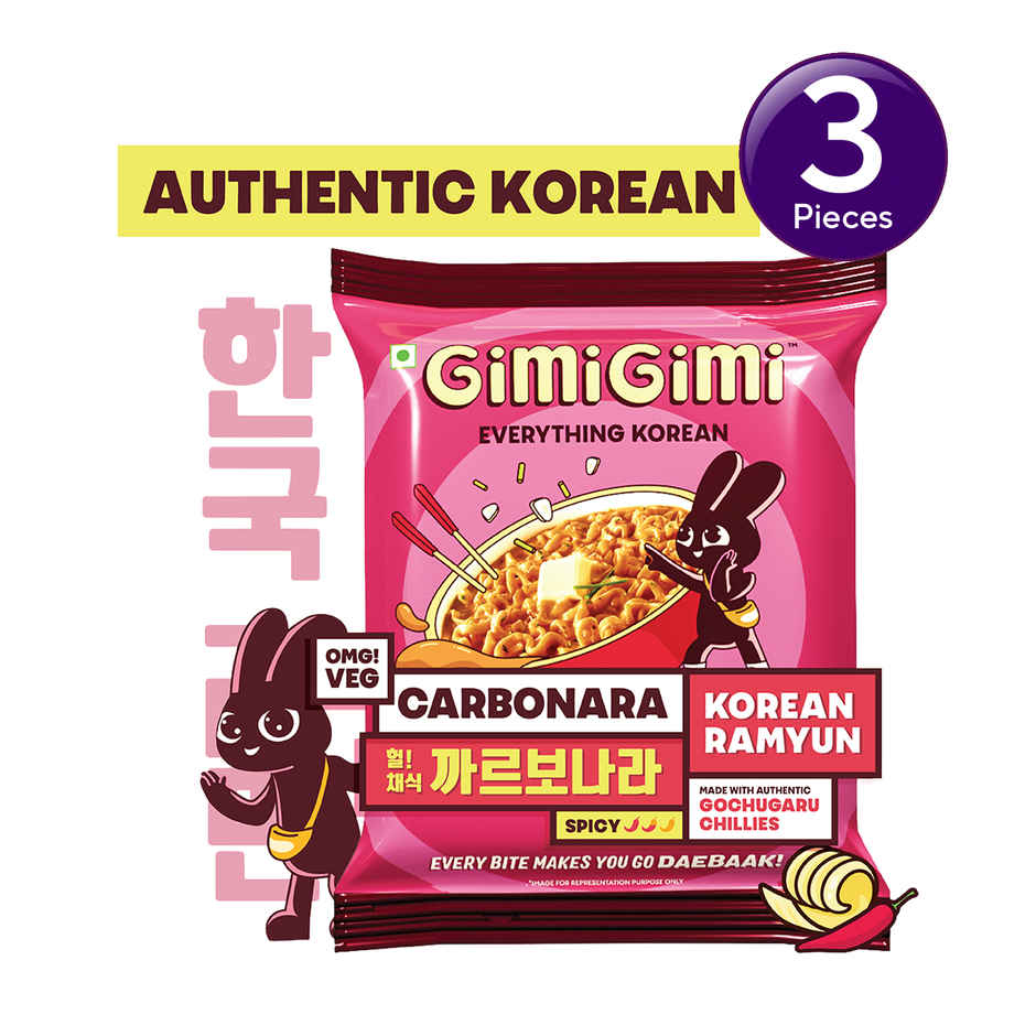 Gimi Gimi -  Veg Carbonara - Veg Korean Ramen Noodles Combo