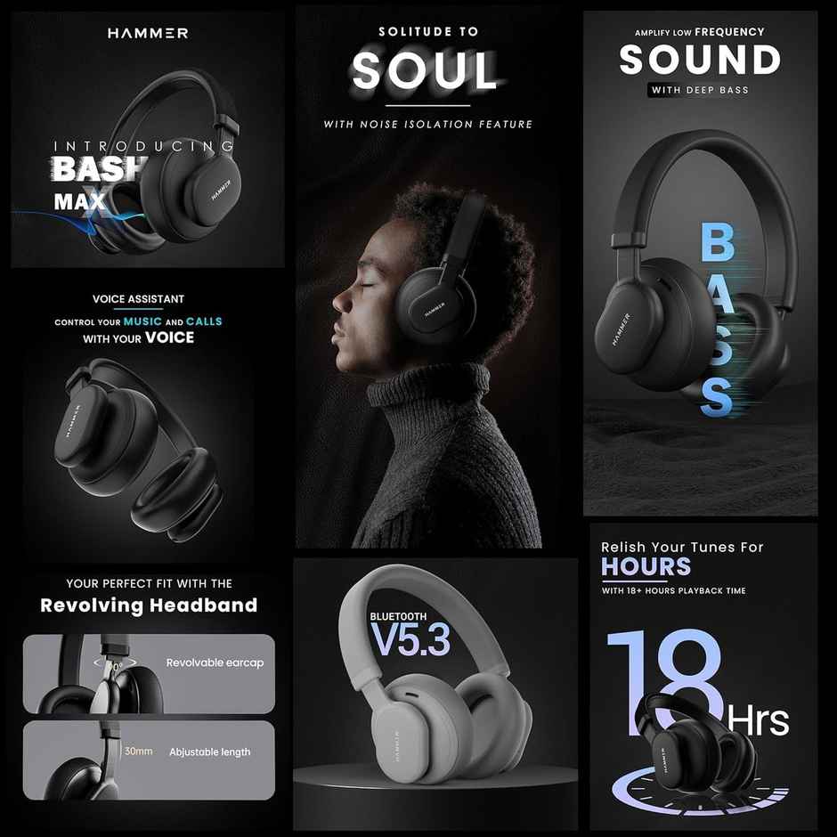 Hammer Touch Control Bash Max Over The Ear Wireless Bluetooth Headphones With Mic - Apricot