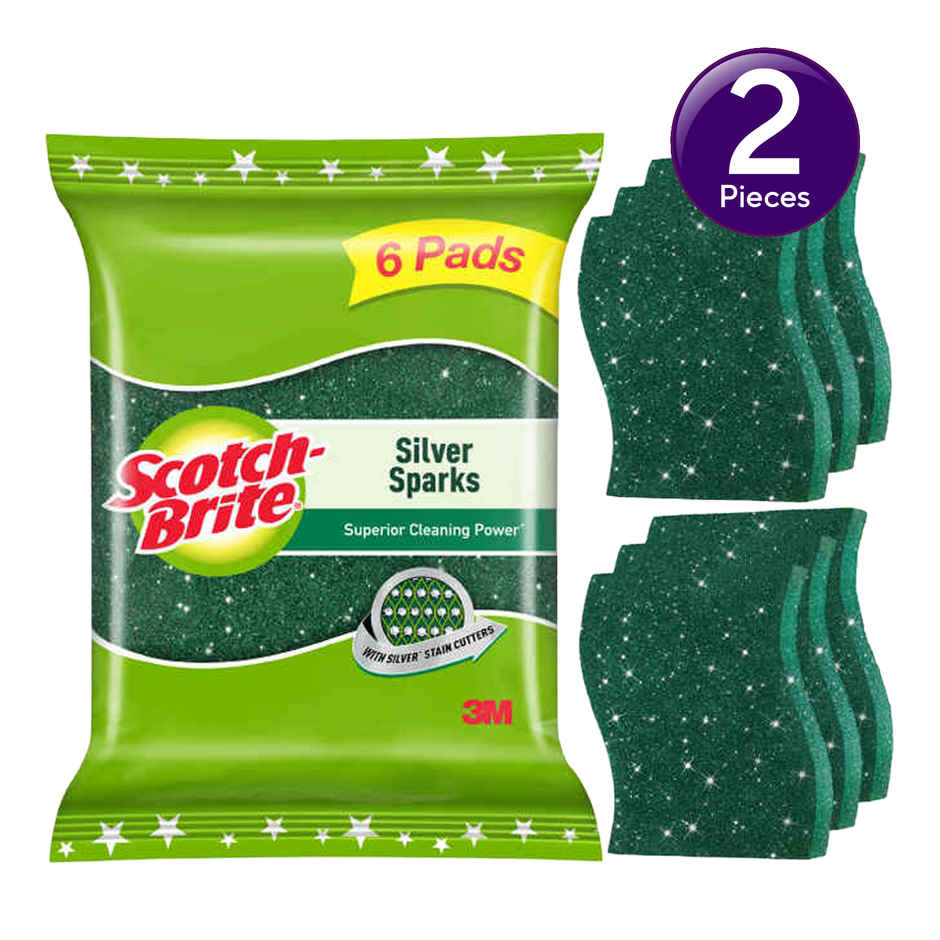 Scotch Brite Silver Sparks Scrub Pad (Pack of 6) Combo  