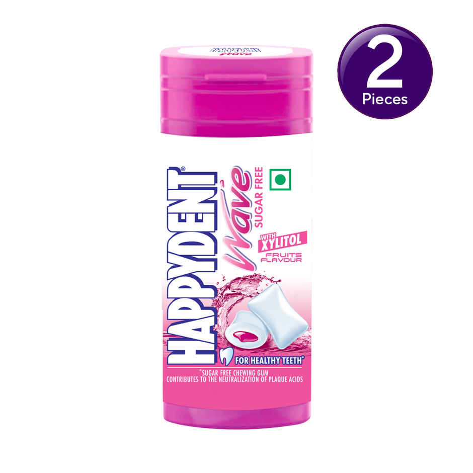 Happydent Wave, Xylitol Sugarfree Fruits Flavour, Chewing Gum Pocket Bottle Combo
