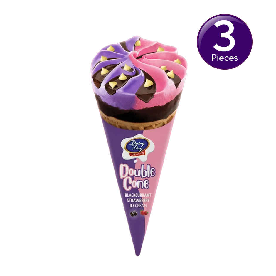 Dairy Day Double Cone Strawberry & Blackcurrant Ice Cream Cone Combo 