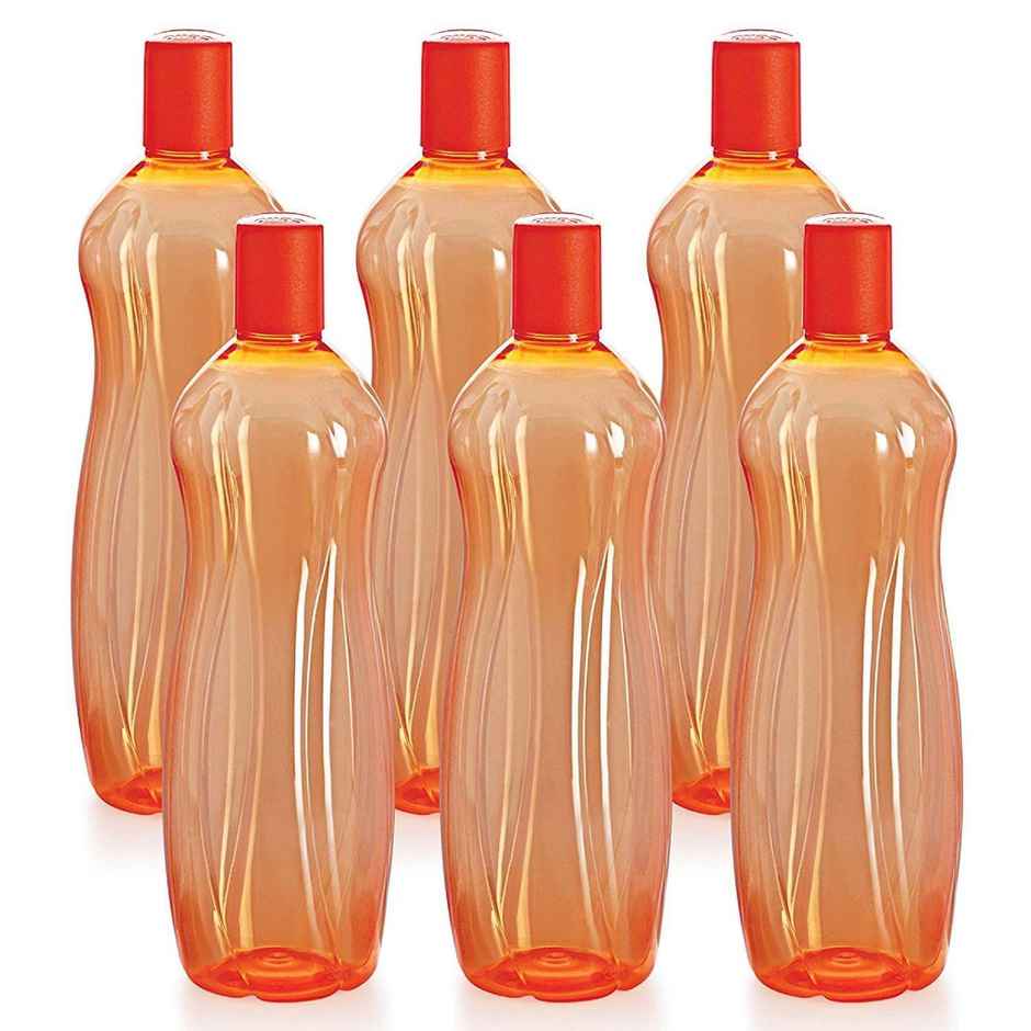 Cello Sipwell Pet Water Bottle | Leak proof and Break proof | 1000ml, Set of 6 | Orange