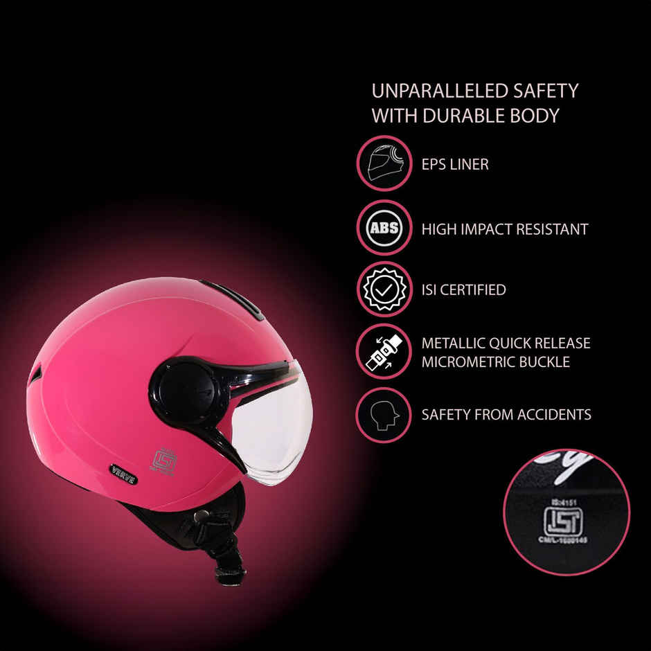 Vega Verve Lightweight Open Face Helmet for Women- Pink Helmet - M
