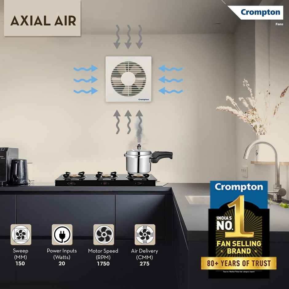 Crompton Axial Air Exhaust Fan, 150mm 5 Blade, 1750 Rpm, High-Speed, White