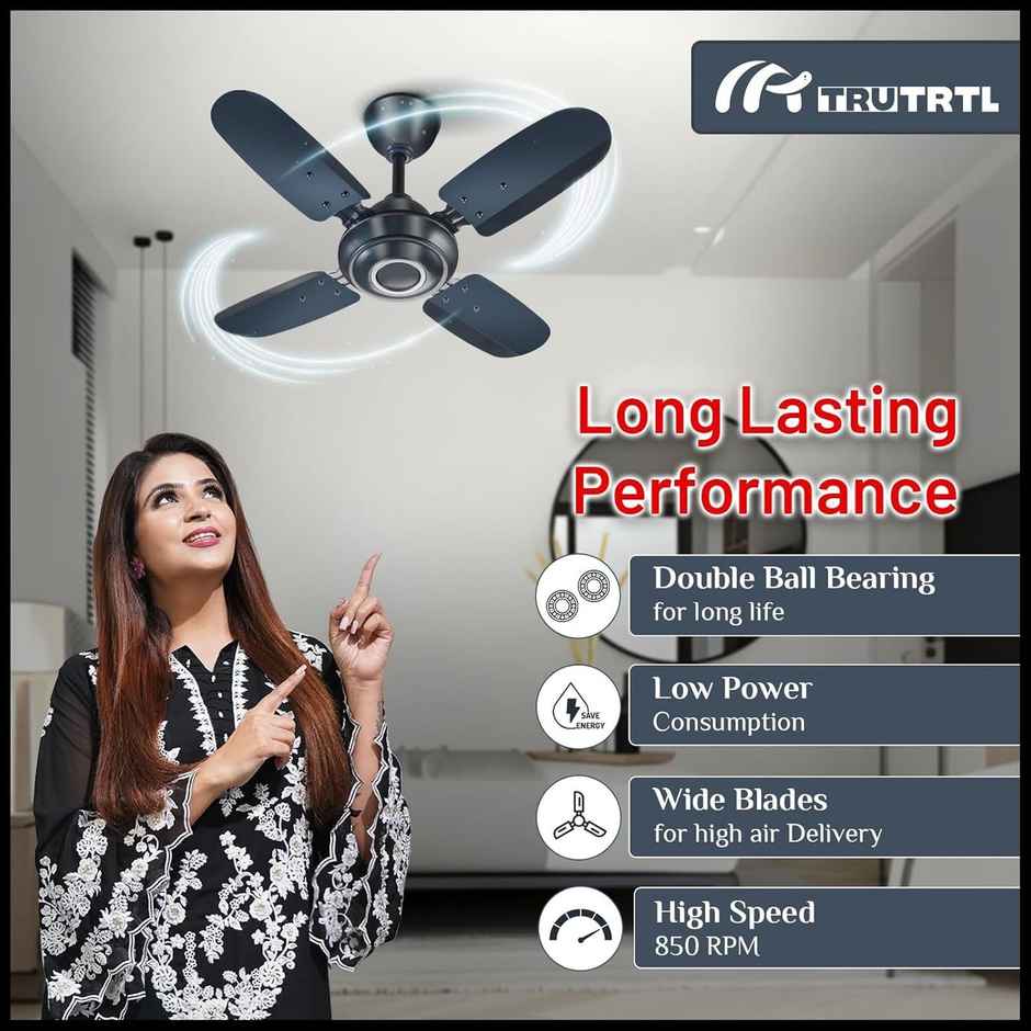 truTRTL Wave Ceiling Fan, 600Mm/24 Inch, High-Speed, Energy Saving,Durable & Stylish, Metallic Blue