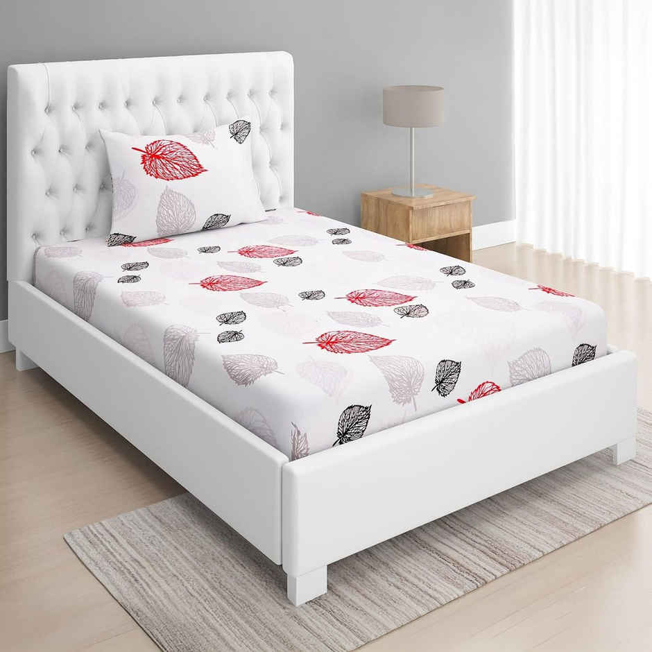 BAY6 100% Cotton 144 TC Single Bedsheet - 90 x 60 Inch, Botanical Print