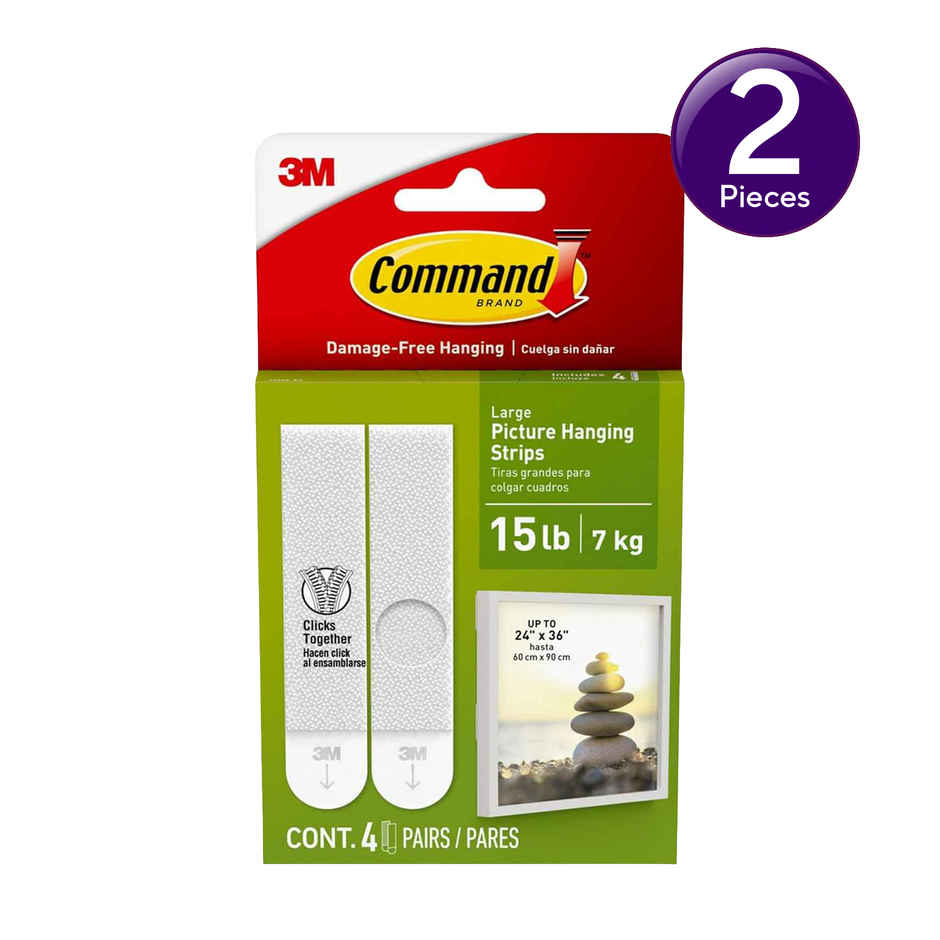 Command Large Picture Hanging Strips| 4 pairs (Wall Hooks for up to 7 kg Photo Frames) Combo