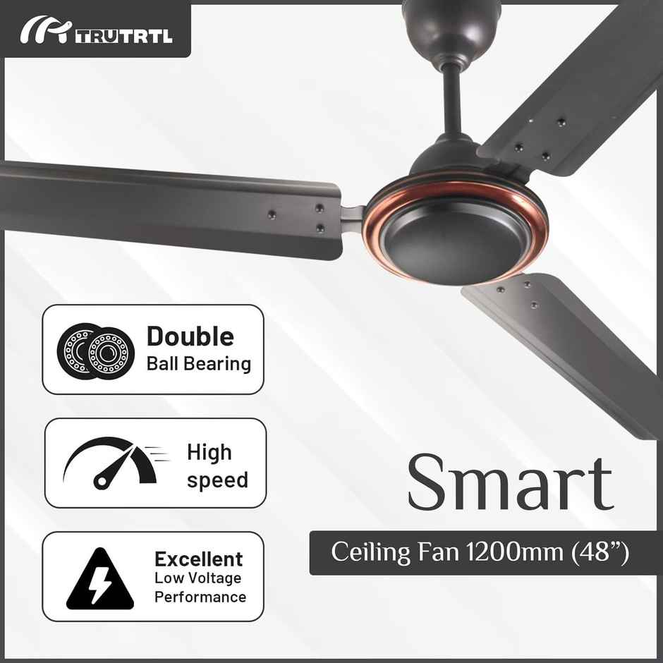 truTRTL Smart Ceiling Fan, 50 W, 1200mm/48 inch ,High-Speed,Energy Saving,Durable & Stylish - Smoke Brown