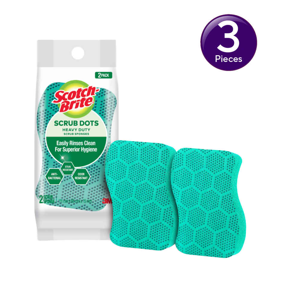 Scotch-Brite Scrub Dots - Stays Fresh, Rinses Clean for Superior Hygiene (Pack of 2) Combo    
