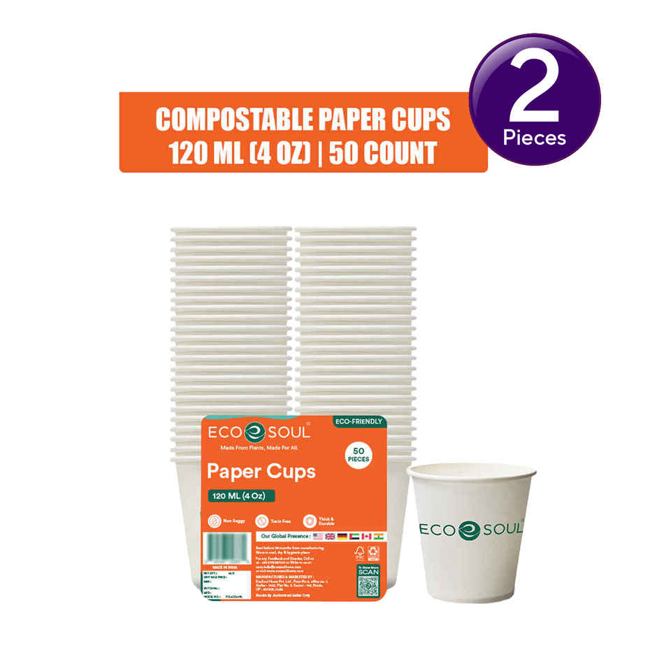 ECO SOUL 120 ml | 50 Count | Disposable Cup/Glass Combo