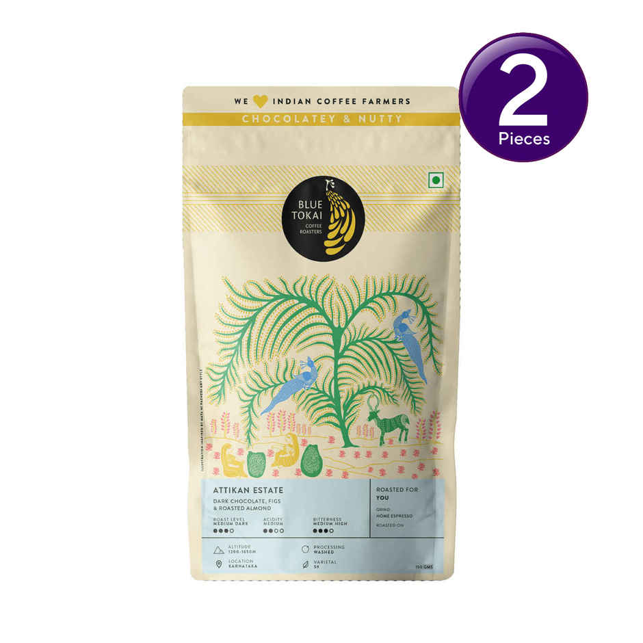 Blue Tokai Attikan Estate Home Espresso Medium Roast Ground Coffee Combo