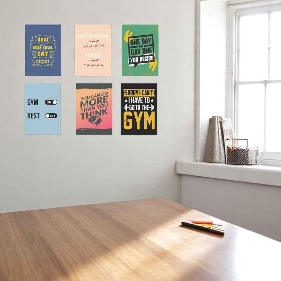 Paper Plane Design Motivational Gym Workout Posters For Wall | Set Of 6 | Size 29 x 21 cm | D9