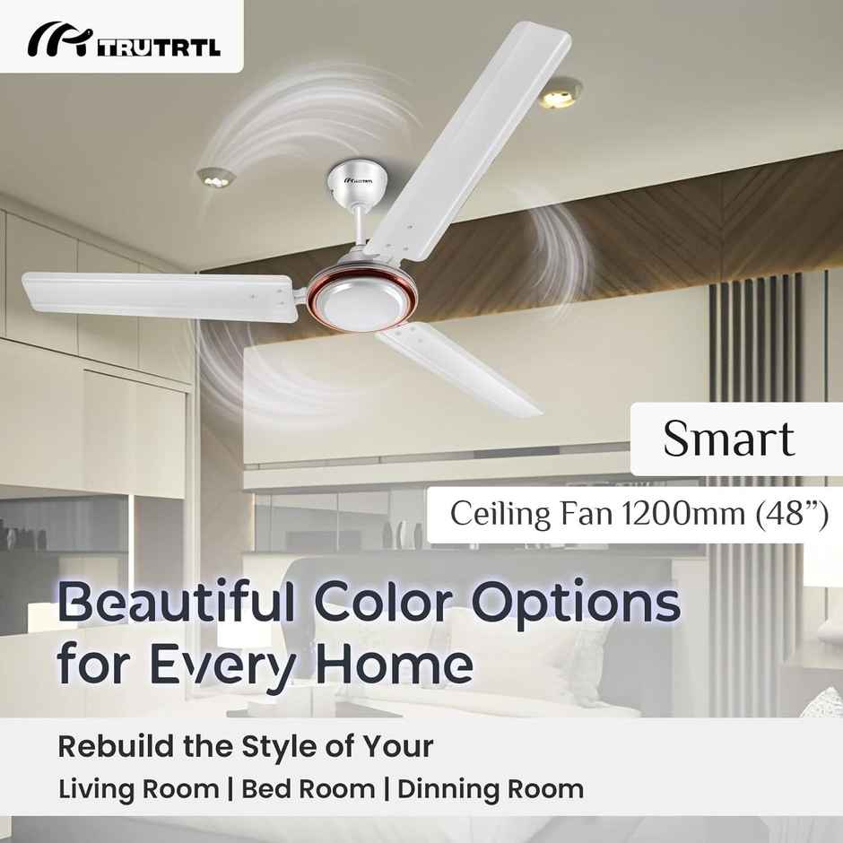 truTRTL Smart Ceiling Fan, 1200mm/48 inch, 3 Blades,High-Speed, Energy Saving, Durable & Stylish - White