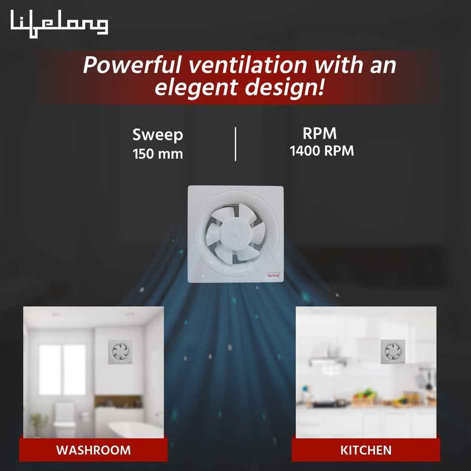 Lifelong LLEF10 Exhaust Fan,250mm,Strong Air Suction,Rust Proof Body,Dust Protection Shutters,White