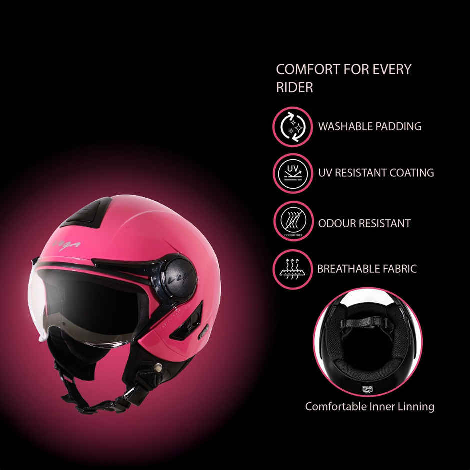 Vega Verve Lightweight Open Face Helmet for Women- Pink Helmet - M