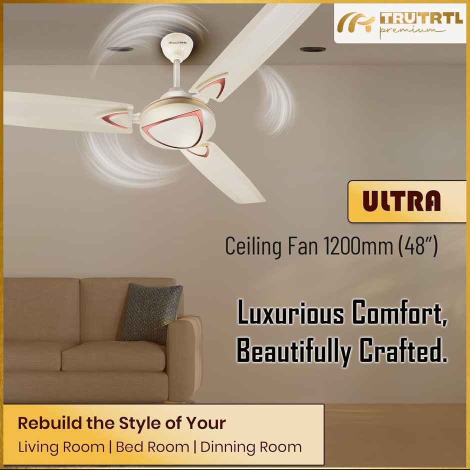 truTRTL Premium Ultra Ceiling Fan, 1200Mm/48 Inch, High-Speed, Energy Saving, Ivory
