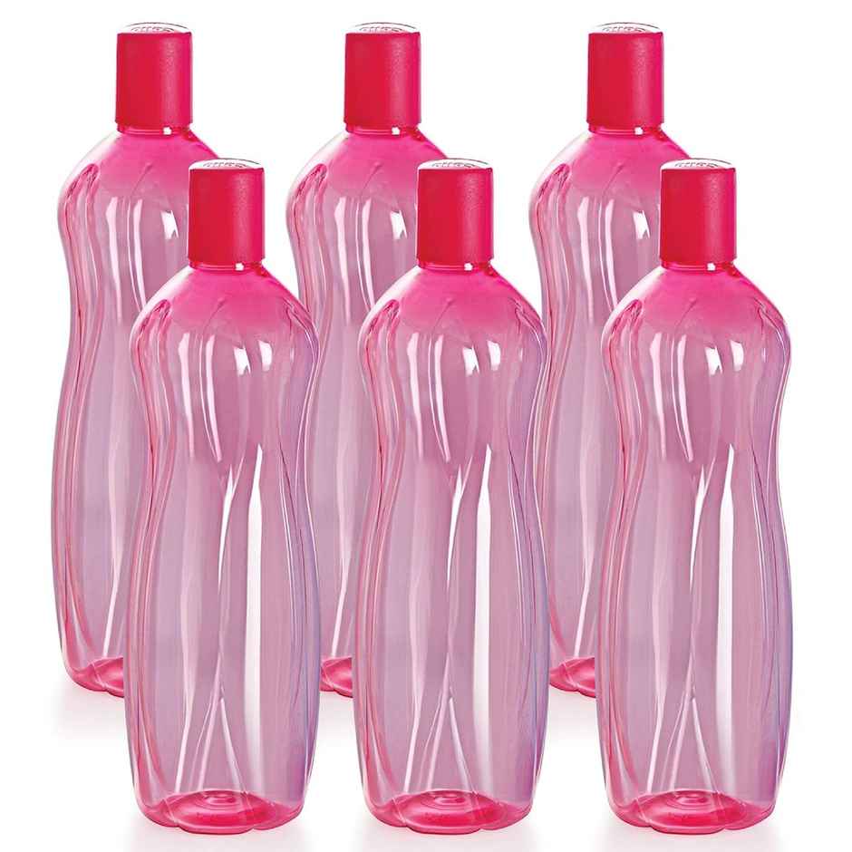 Cello Sipwell Pet Water Bottle | Leak proof and Break proof | 1000ml, Set of 6 | Pink