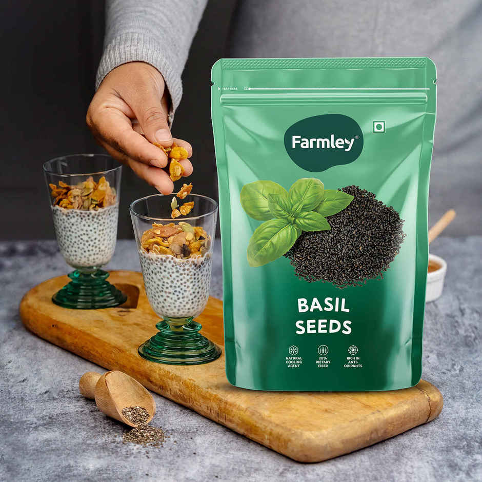Farmley Raw Basil Seeds | Rich In Protein | Fiber Diet Sabja Seeds | Tukmaria Basil Seeds