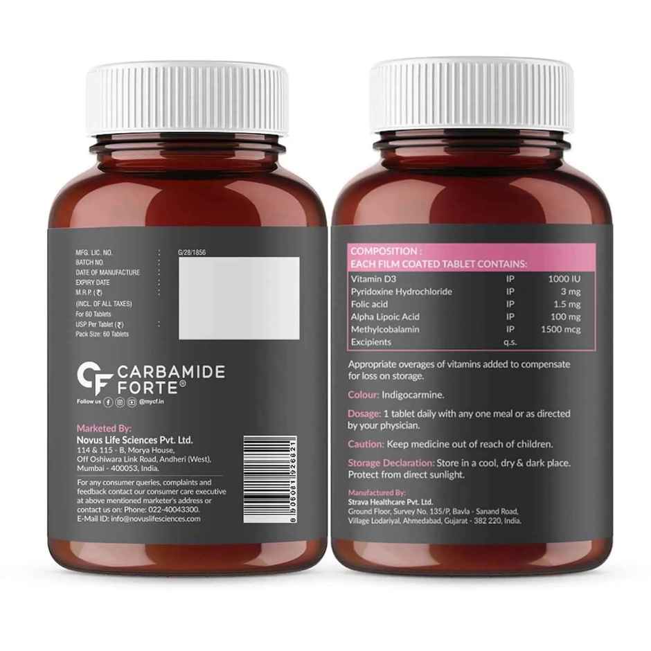 Carbamide Forte Vitamin B12 1500mcg with Vitamin D3 Supplement-60 Tablets