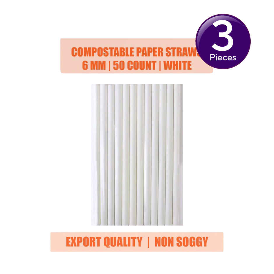 Eco Soul 6mm White | 50 Count | Paper Straw Combo