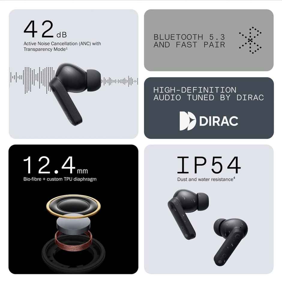 CMF BY NOTHING In Ear TWS Earbuds Buds Pro Noise Cancelling/Bluetooth/Up To 39 Hours Of Usage, Dedicated App Compatible, Lightweight, Out-Of-Sound Capture - Light Gray