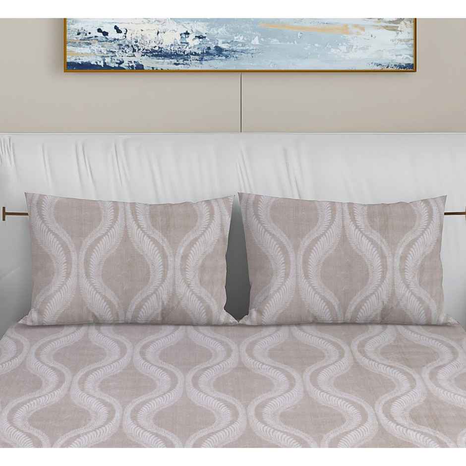 BAY6 100% Cotton Groovy Super Soft Double Bedsheet 120 Tc With 2 Pillow Covers - Brown
