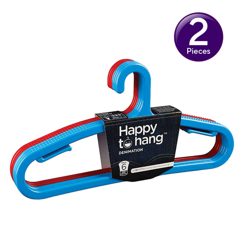 Happy To Hang Denimation 6 Piece Polypropylene Hanger, Blue And Red Combo