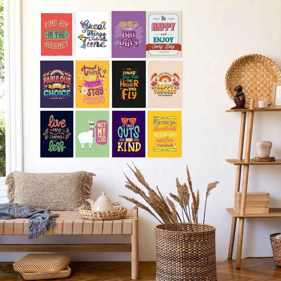 Paper Plane Design Good Vibes Inpiratinal Quotes Wall Posters | Set Of 12 | Size 29 x 21 cm | D6