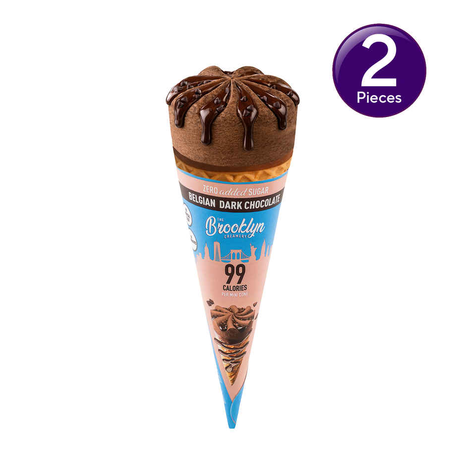 The Brooklyn Creamery Belgian Chocolate Mini Ice Cream Cone | Low Calorie Zero Added Sugar Combo   