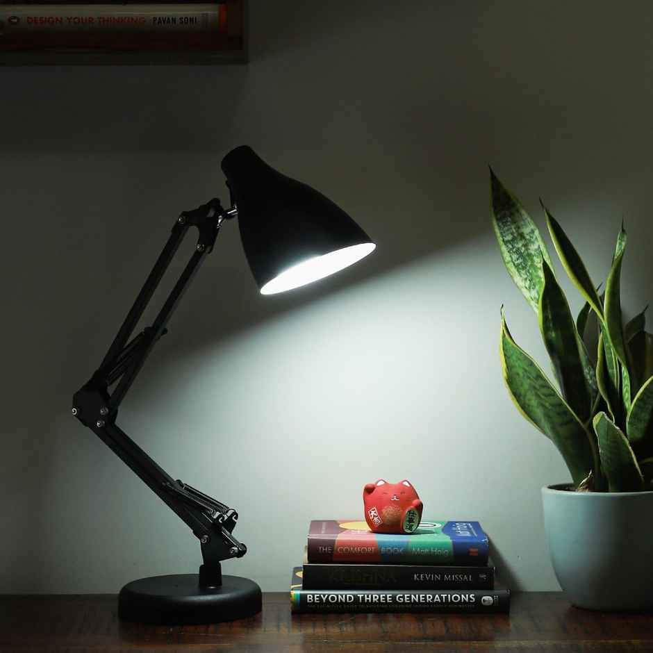 Lexton Black Table Desk Lamp for Studying & Reading | Bulb Not Included Pack-1 Plastic