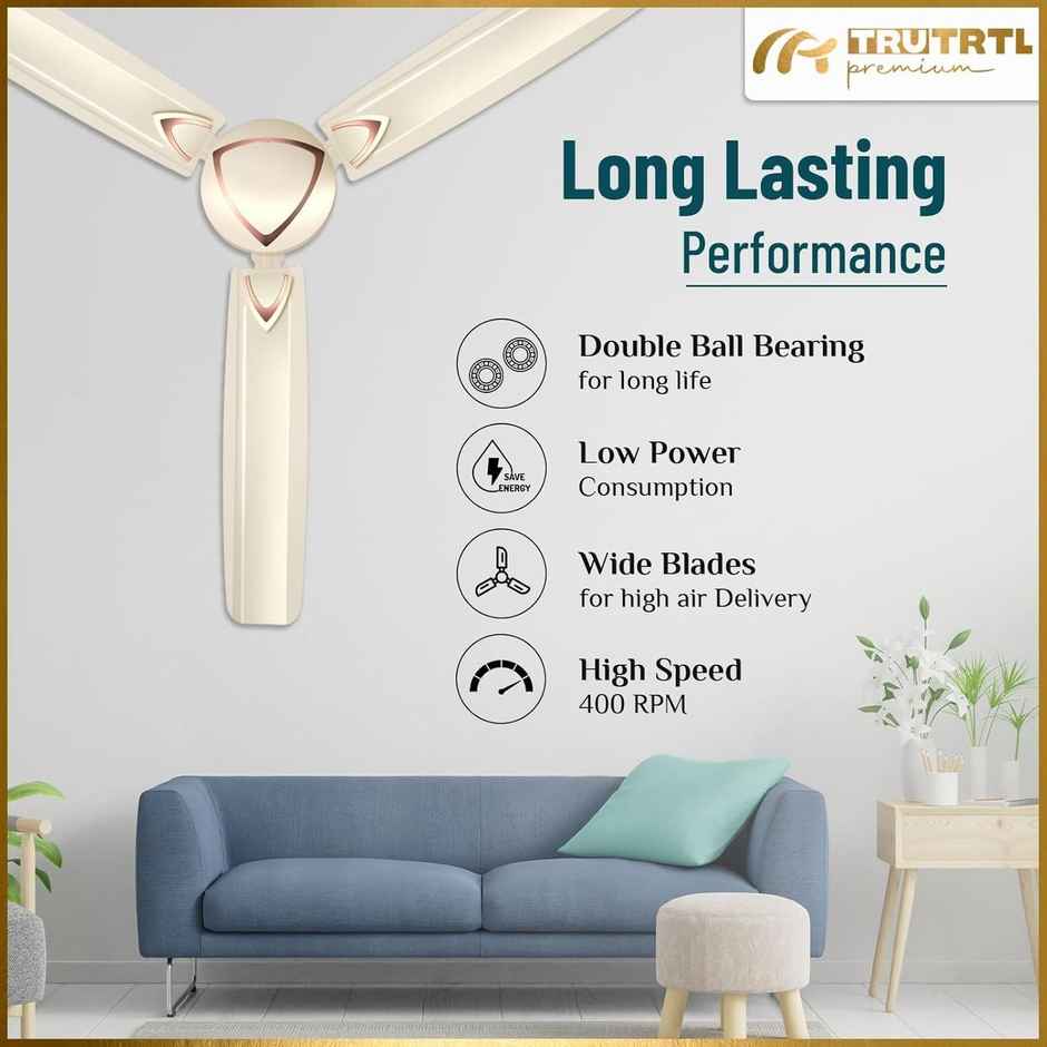 truTRTL Premium Ultra Ceiling Fan, 1200Mm/48 Inch, High-Speed, Energy Saving, Ivory