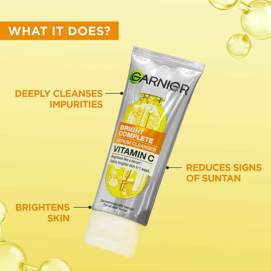 Garnier Bright Complete Serum Cleanser | Vit C Facewash for Visibly Brighter Skin in 1 Wash
