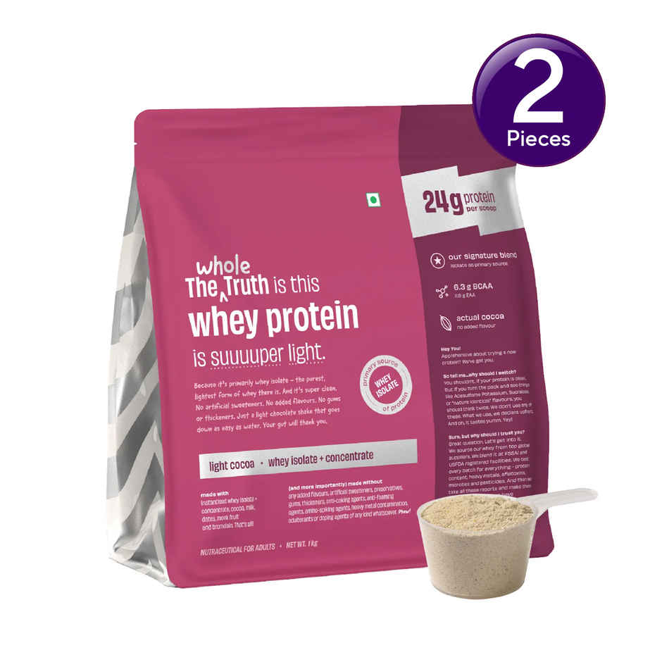 The Whole Truth Whey Protein Powder Light Cocoa (24g Protein Per Scoop) Combo