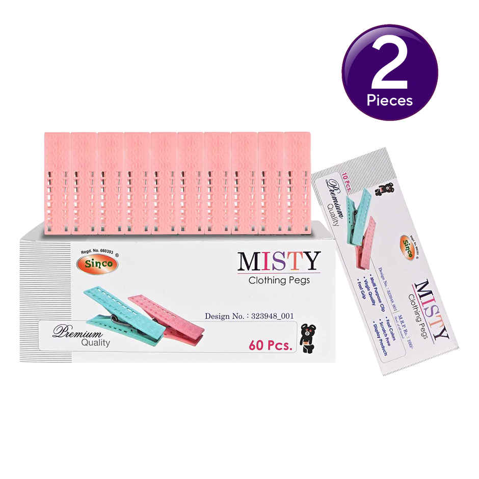 Sinco Misty Cloth Clips / Cloth Pegs - Pack of 1 (10 Pieces) - Pink Combo 