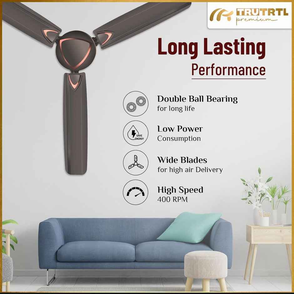 truTRTL Premium Ultra Ceiling Fan, 1200mm/48 inch, High-Speed, Energy Saving, Copper Brown
