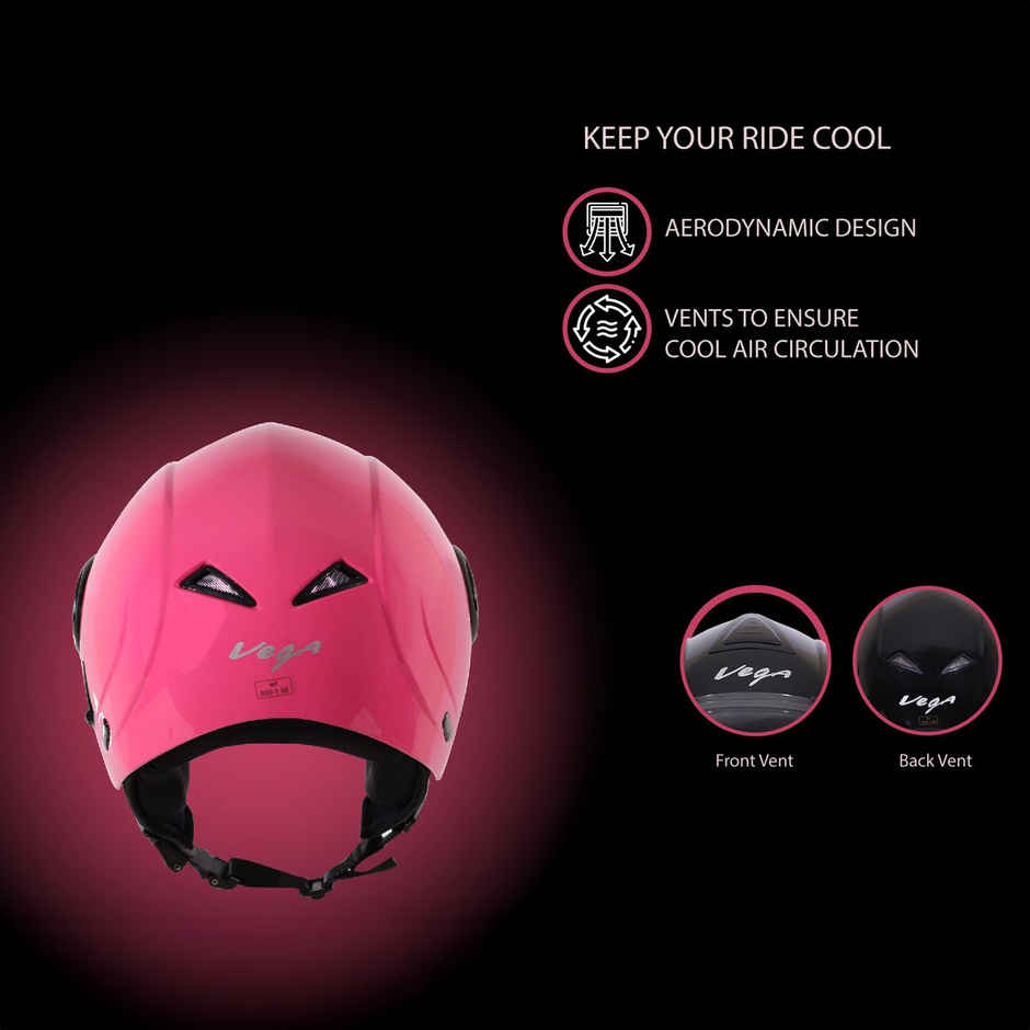 Vega Verve Lightweight Open Face Helmet for Women- Pink Helmet - M