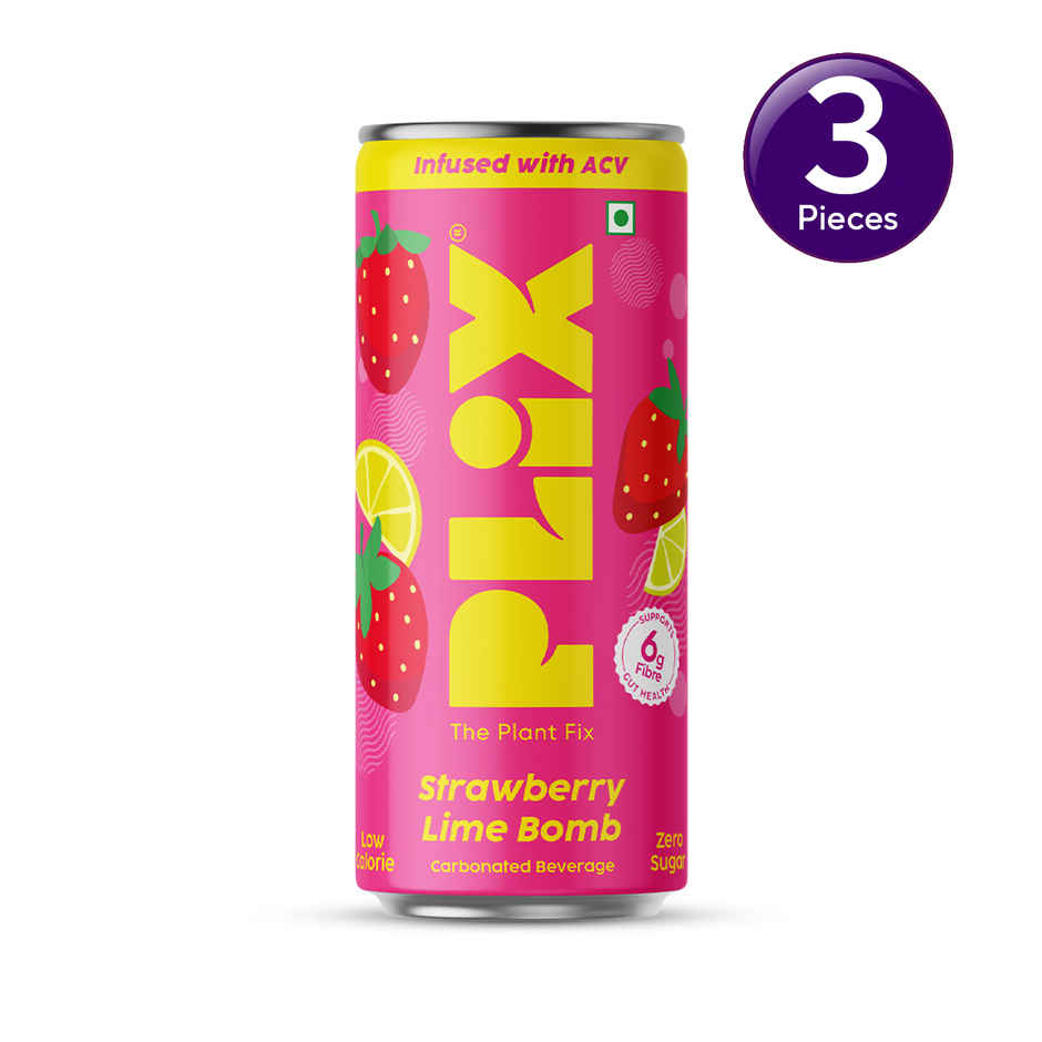 Plix Strawberry Lime Bomb Fizzy Soft Drink Can | Low Calorie & Zero Sugar | Prebiotics With 6g Fibre | Soda | Combo