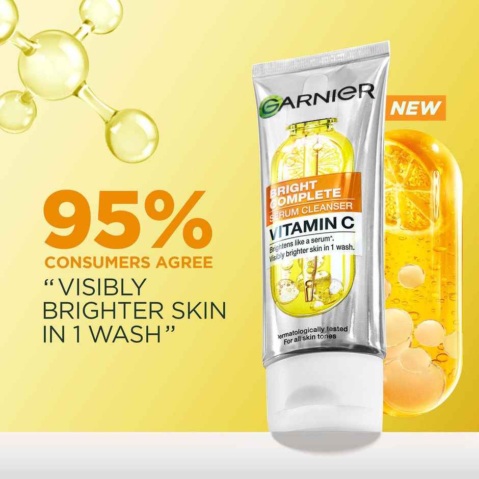 Garnier Bright Complete Serum Cleanser | Vit C Facewash for Visibly Brighter Skin in 1 Wash