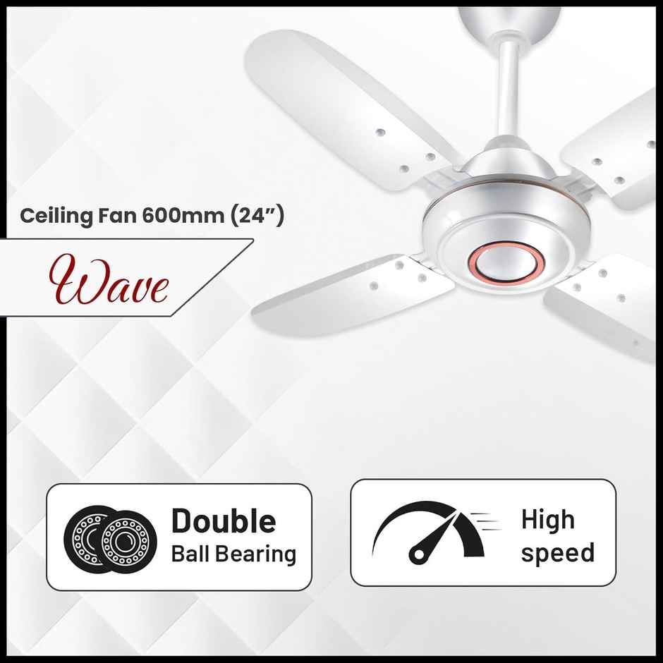 truTRTL Wave Ceiling Fan, 600mm/24 Inch, High-Speed, Energy Saving, Durable & Stylish, White