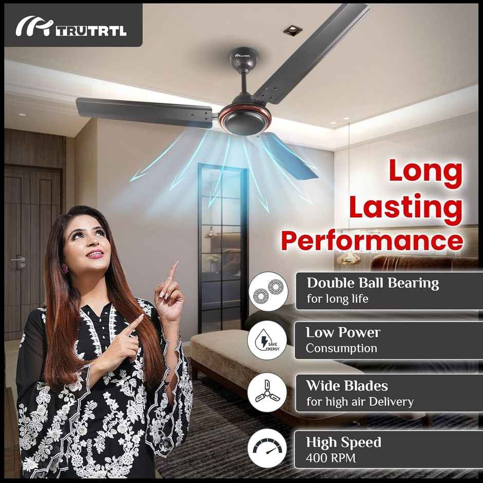 truTRTL Smart Ceiling Fan, 50 W, 1200mm/48 inch ,High-Speed,Energy Saving,Durable & Stylish - Smoke Brown